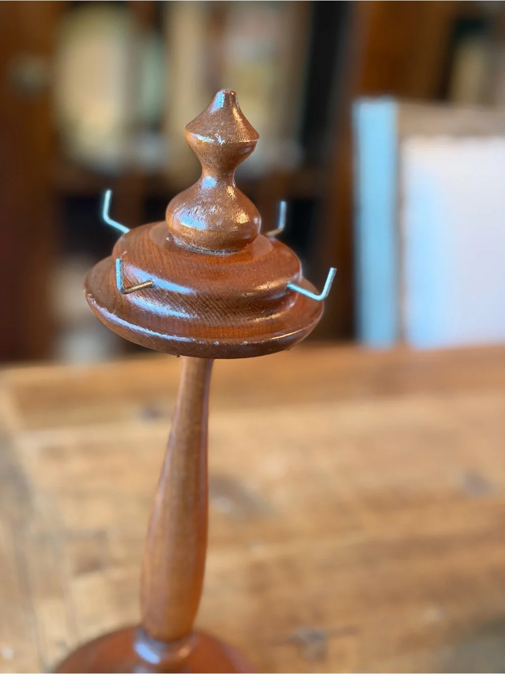 Vintage 90’s Turned Wood Jewelry Holder | Organizer. 4 Hooks. Neutral | Charming